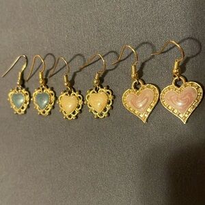 Set of 3 gold tone heart shaped hook earrings EVC